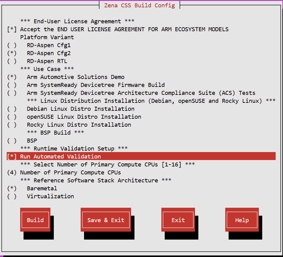 Arm Zena CSS Run Automated Validation Menu