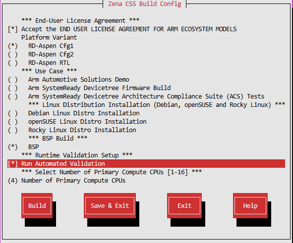 Arm Zena CSS Run Automated Validation Menu